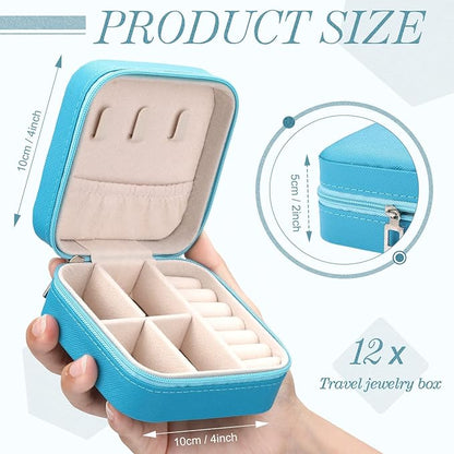 Yinkin 12 Pcs Mini Travel Jewelry Case Bridesmaid Proposal Gift Boxes, Small PU Leather Earring Organizer, Bulk Travel Accessories Portable Jewelry Holder(Royal Blue)