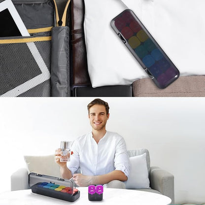 Fullicon Moisture-Proof Pill Organizer 2 Times a Day, Weekly Pill Boxes & Organiser with Silicone Lids, Large Capacity AM PM Pill Organizer 7 Day, Travel Pill Case for Vitamins (Black Rainbow)