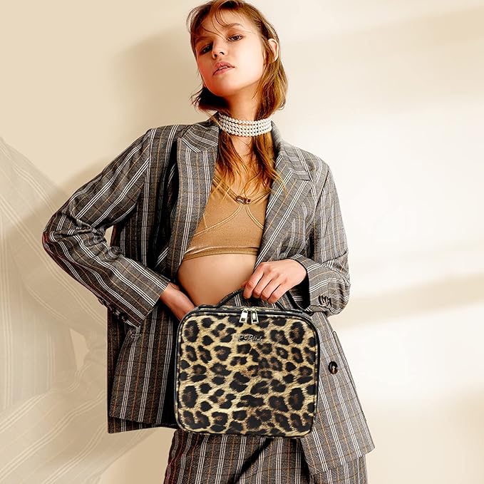 Makeup Bag with Light up Mirror, Travel Makeup Case with Mirror and Lights, Lighted Cosmetic Train Case with 3 Color Settings, Make up Organizer Bag with Adjustable Dividers Brush Board