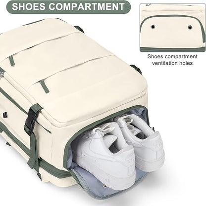 Casual Backpack Traveling Backpack, A-beige With Green, Expandable, Travel Backpacks