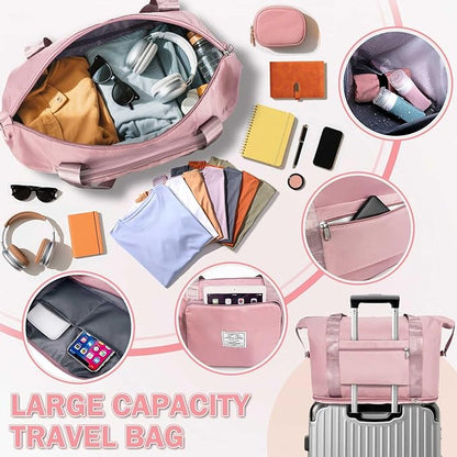 Ranslen Large Capacity Folding Travel Bag,Expansion Travel Duffel Bag with Dry and Wet Separation Portable Travel Duffel Bag