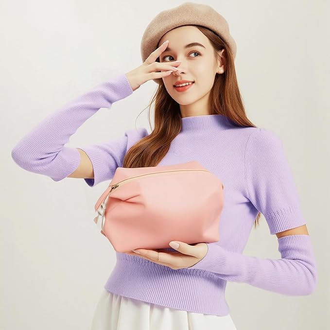 Vomgomfom 6L 13 Inch Silicone Toiletry Bag, Waterproof Leakproof Travel Cosmetic Organizer, Adjustable G-Buckle Compression Dopp Kit, Foldable Makeup Bag for Women & Men (Pink, 13" 6L)