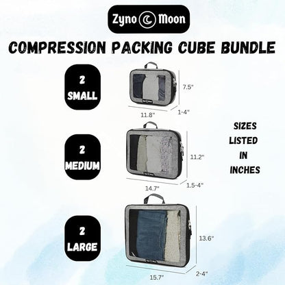 6-Piece Travel Packing Cubes Set - Lightweight Compression Bags with Durable Zippers & Mesh Panels - Space-Saving Travel Organizers for Suitcase, Backpack, Carry-On & More - Grey