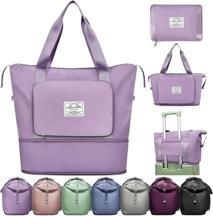 Ranslen Large Capacity Folding Travel Bag,Expansion Travel Duffel Bag with Dry and Wet Separation Portable Travel Duffel Bag