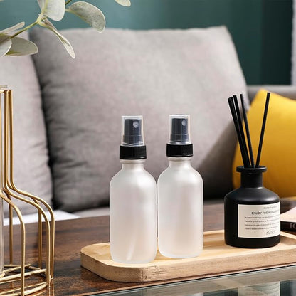 Green Glass Small Spray Bottles 2 oz 24 Packs,Fine Mist Sprayer Pretty Finish,Refillable Containers mini spray bottles for Cleaning Solutions and Skin Care (Clear Frosted 24Pack)