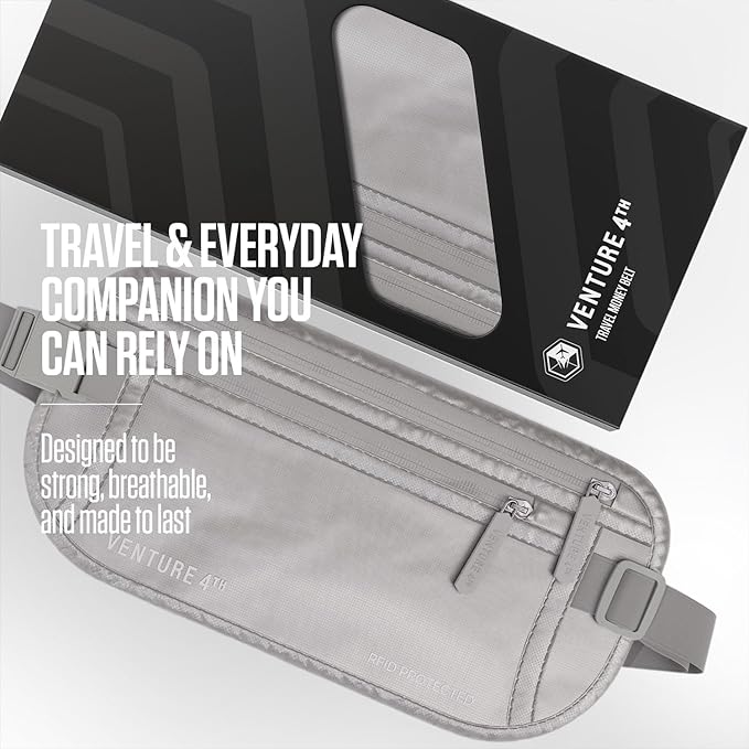 Travel Money Belt, RFID Blocking for Men & Women - Ideal for Keeping Your Cash, Credit Card, Passport, Phone Safe When Traveling (Sleek Silver)