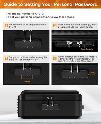 Fireproof Document Box, Hard Case Fireproof Document Organizer with Lock, Water Resistant Safe Box for Important Documents Certificates Laptop Passports, Black