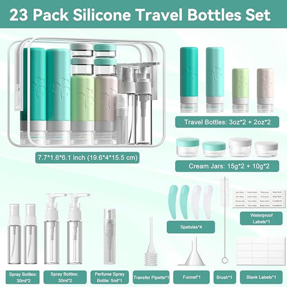 INSFIT 23 Pack Travel Bottles for Toiletries, TSA Approved Silicone Travel Size Toiletries with Toiletry Bag, BPA Free Leak Proof Refillable Travel Essentials for Liquids Shampoo Conditioner Lotion