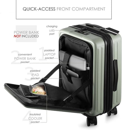 20 Inch Carry On Luggage 22x14x9 Airline Approved, Carry On Suitcase with Wheels, Hard-shell Carry-on Luggage, Durable Luggage Carry-On, Sage Green Small Suitcase with Cosmetic Case