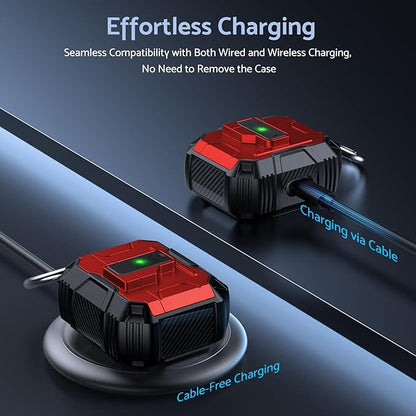 DASFOND Armor Cover Airpods 3 Generation Case, Military Grade Full Body Shockproof Protection Hard Case, Support Wireless Charging with Keychain, Magnetic Lid, Front LED Visible, Red