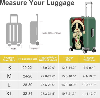 ANNA QUEEN Christmas Cat Luggage Cover, Cute Santa Cat with Light String Suitcase Protector, Stretchable Washable Travel Sleeve for 20-22 Inch Luggage