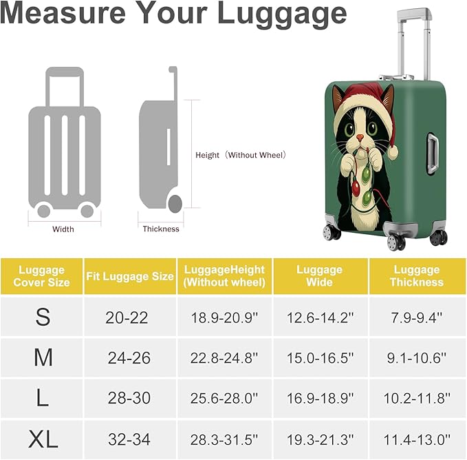 ANNA QUEEN Christmas Cat Luggage Cover, Cute Santa Cat with Light String Suitcase Protector, Stretchable Washable Travel Sleeve for 28-30 Inch Luggage