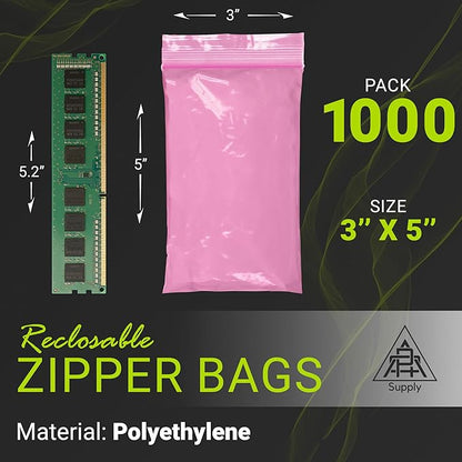 APQ Plastic Reclosable Zipper Bags, 3 x 5 Inch. Pack of 1000 Anti Static Poly Bag. Plastic Jewelry Bags. Anti Static Bag Resealable. Resealable Plastic Bags. Jewelry Poly Bags Reclosable