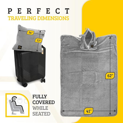 Travel Blanket Airplane Compact with Hoodie – 2in1 Airplane Travel Accessories from Plane Blanket to Travel Pillow with Luggage Strap, Soft Handle & Secure Pocket