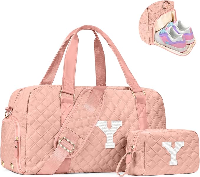 Initial Duffle Bag for Travel Women Girls Gift: Personalized Weekender bags, Dance Cheer bag Sports for Girl, Kid Gymnastics Bags, Birthday Gifts for Women Girls Kids Teens Mom Teacher