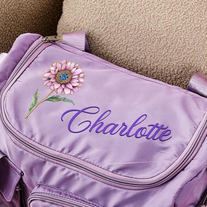 CALLIE Personalized Travel Duffel Bag 14" | Custom Name Birth Flower Multi-compartment Waterproof Nylon Weekender Bags for Women | 4 Color Options | Birthday Christmas Gift for Her