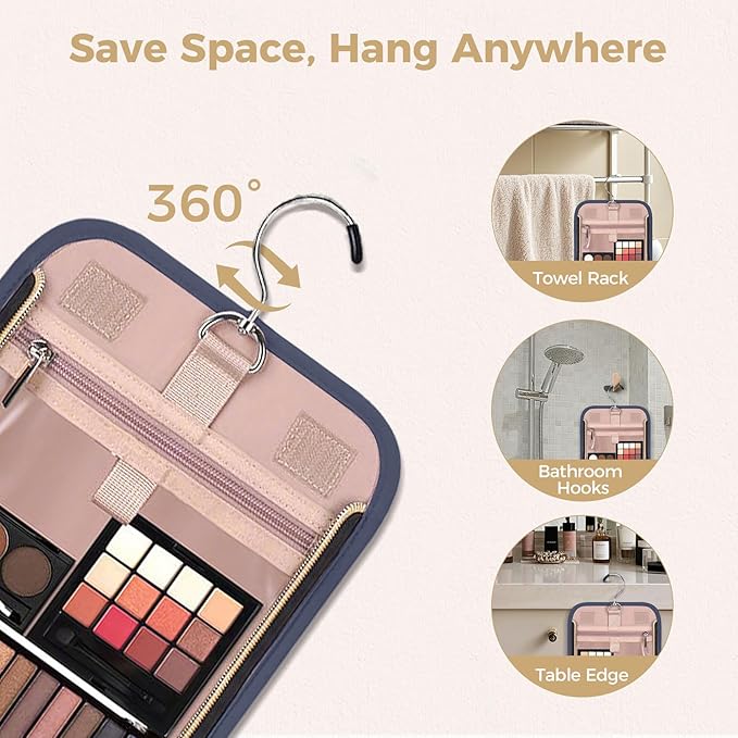 Hanging Toiletry Bag & Makeup Bag for Women with Jewelry Organizer - TSA Approved Large Capacity Travel Cosmetic Organizer, Waterproof Shower Essentials Case with Transparent Pockets