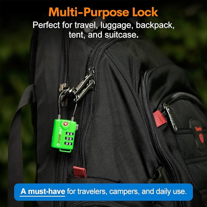 Forge TSA Approved Luggage Locks, Re-settable Combination with Alloy Body(Green 2 Locks)