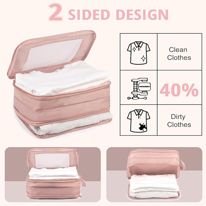 Expandable Double-Sided Compression Packing Cube，3 Set Lightweight Double Deck Organizer Bag Carry on Luggage Backpack Suitcases，Women Travel Accessories for Separate Clean and Dirty Clothes
