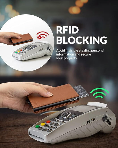 VULKIT Card Holder Wallet with Double ID Windows RFID Blocking Pop Up Wallet Minimalist Design for 12 Cards