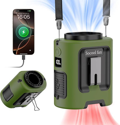 Socool Portable Waist Fan Clip on Wearable Belt 5000mAh Rechargeable Personal Fans, 25H Shirt Fan Cooling, 4 Speeds 13000RPM Battery Operated, Neck Fan Hanging for Outdoor Camping Travel Jobsite