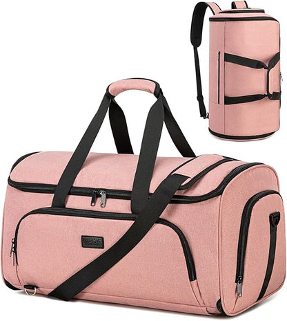 Convertible Garment Bags for Travel, 58L Capacity Garment Duffle Bag Carry on Garment Bag Weekender Travel Backpack, 4 in 1 Suit Bag with Shoes Compartment for Men Women,Pink