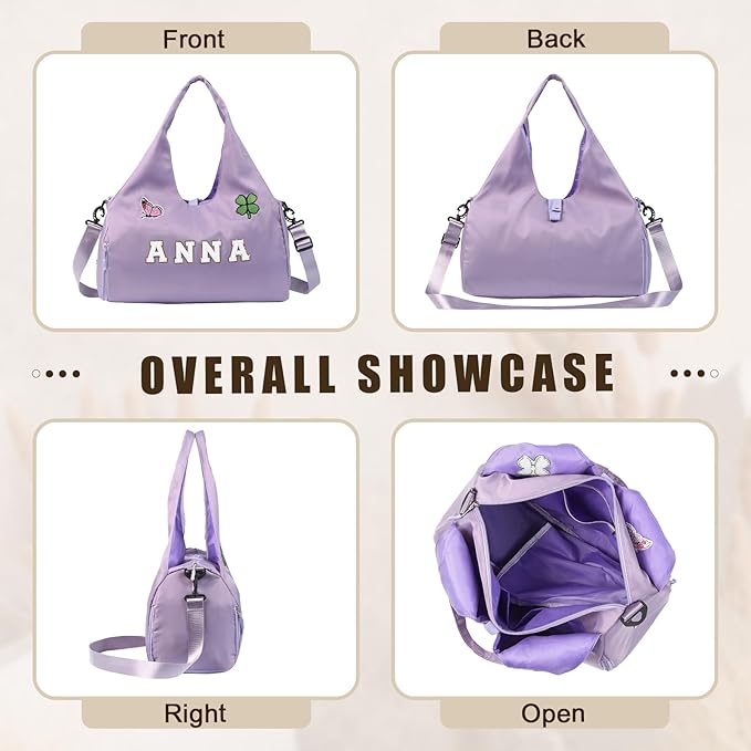 Personalized Duffel Bag Custom Sport Gym Travel Bags Embroidered Name Text Customized Dry Wet Separated Weekend Waterproof Bag for Women Men (C-Purple)