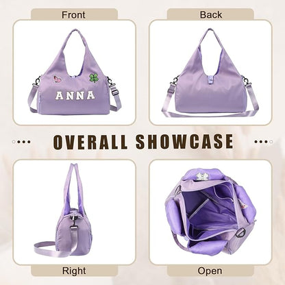 Personalized Duffel Bag Custom Sport Gym Travel Bags Embroidered Name Text Customized Dry Wet Separated Weekend Waterproof Bag for Women Men (C-Purple)