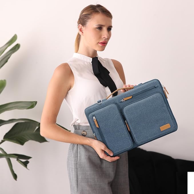 MOSISO 360 Protective Laptop Shoulder Bag,15-15.6 inch Computer Bags Compatible with MacBook Pro 16 inch, HP, Dell, Lenovo, Asus Notebook,Side Open Messenger Bag with 4 Zipper Pockets, Haze Blue