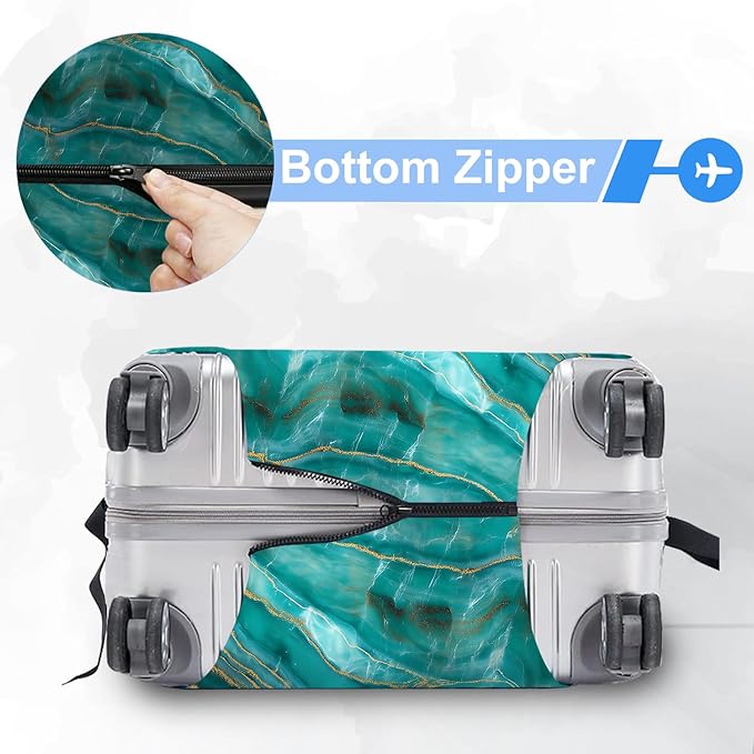 FOREVER QUEEN Green Gold Luxury Marble Luggage Cover Suitcase Protector Suitcase Cover Anti-Scratch,Stretchable Bag Cover Washable Durable Polyester
