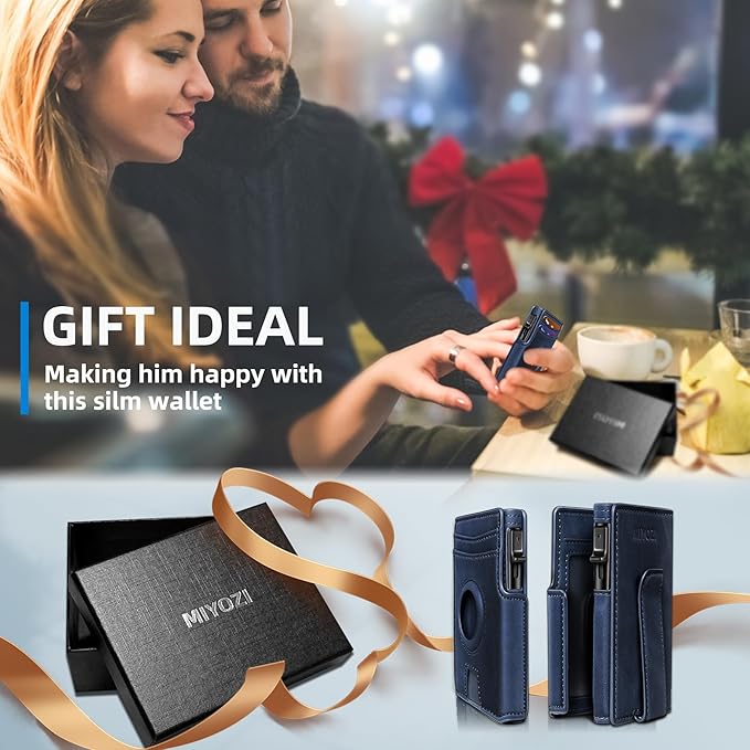 Airtag Wallet for Men,with Money Clip 10 Cards Metal Case Smart Slim Pop Up Credit Card Holder Flip with Magnetic Closure RFID Blocking wallet with Gift Box