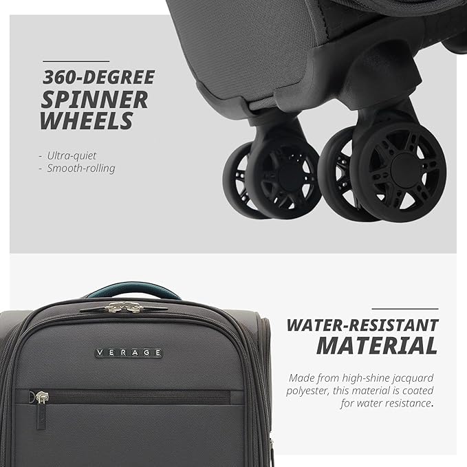 Verage Under Seat Luggage with Wheels, Softside Small Suitcase Spinner Carry On Luggage Bags for Airlines Airplanes Short Trip Men Women (Grey, 14-Inch Underseat)
