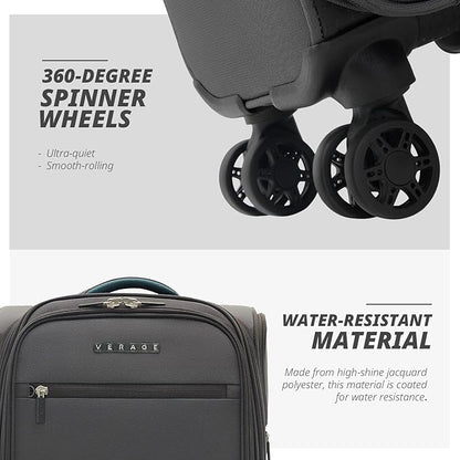 Verage Under Seat Luggage with Wheels, Softside Small Suitcase Spinner Carry On Luggage Bags for Airlines Airplanes Short Trip Men Women (Grey, 14-Inch Underseat)