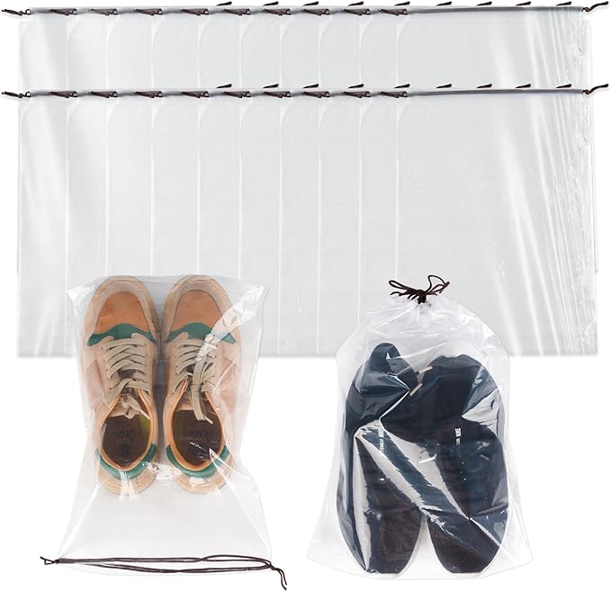 100 Pcs transparent Shoe Bags for Travel,11.8“ x 15.7”,Drawstring Travel Shoe Bags for Packing,Waterproof Dustproof Portable Travel Shoe Storage Bag for Men and Womens Per Piece