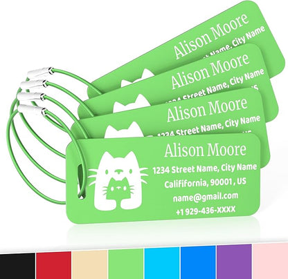 4 PCS Personalized Luggage Tags for Suitcases, Custom Aluminum Luggage Tags for Bags and Backpacks, Waterproof & Heavy Duty Personalized Metal Name Tags for Travel (Green)