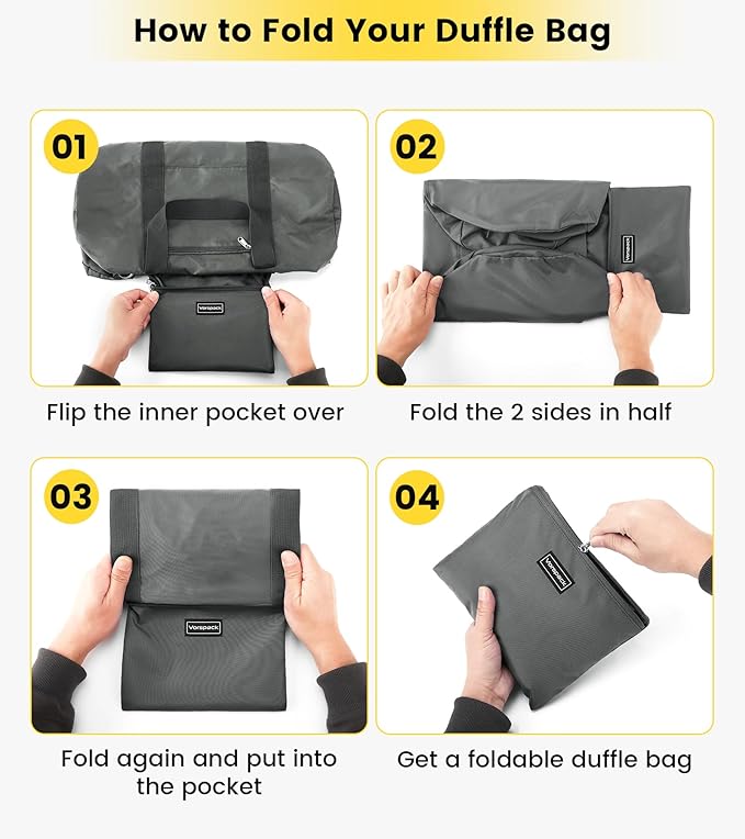 Vorspack Duffel Bag 20-24-28 Inches Foldable Gym Bag for Men Women Duffle Bag Lightweight with Inner Pocket for Travel Sports