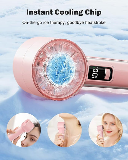 AMACOOL Handheld Fan with Ice Cooler, Mini Portable Fan Rechargeable, 18Hrs Cooling, 0-100 Adjustable Speed, Small Yet Powerful, Personal Hand Fans for Travel, Beach, Outdoor, Makeup, Gifts for Women