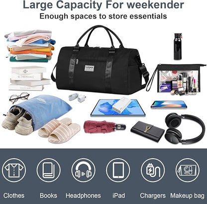 Large Travel Duffel and Small Crossbody Bag, Sports Tote Gym Yoga Airplane Carry-on, Extra Shoe with Clear Makeup Bag, Overnight for Men and Women, Black