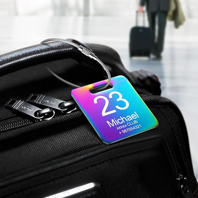 Customized Stainless Steel Luggage Tags: Personalize Your Suitcases, Backpacks, and Bags with Your Text - Custom Initial Text Name ID,Number(4 Pack)