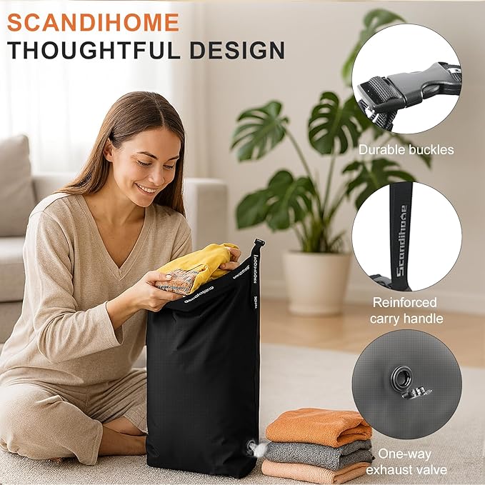 Travel Laundry Bag, Vacuum Compression Dirty Clothes Travel Bag Waterproof Wet Dry Bags Large Capacity Space Saver Bags Reusable Camp Clothes Organizer for Sports Dorm Laundromat (1 Pcs) (Black, L)