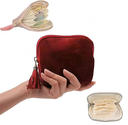 Travel Jewelry Case, New Crystal Jewelry Storage Pouch Portable Foldable Box Mini Jewelry Travel Bag, Velvet Jewelry Organizer Pouch for Women (Burgundy 1Pcs)