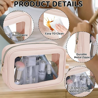 8 Packs TSA Approved Toiletry Bags Clear Toiletry Bags for Travel PVC Makeup Pouch Waterproof Quart Size Clear Cosmetic Bag with Zipper for Airport Airline Compliant Bag Women Men Travel Bathroom