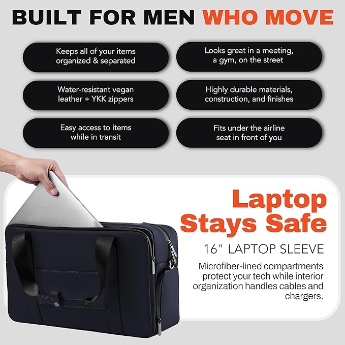 The FTL Lite Mens Gym to Office Bag - 17L Briefcase Gym Bag Hybrid with Shoe Compartment & 16" Laptop Sleeve - Executive Daily Carry & Overnight Duffel for Athletic Business Pros - Kenmare Black