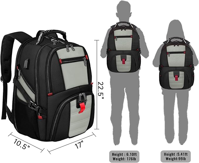 YOREPEK 18.4 Laptop Backpack, Large Backpacks with USB Charger Port, TSA Friendly Flight Approved Weekend Carry on Backpack with Luggage Strap for Men and Women, Grey