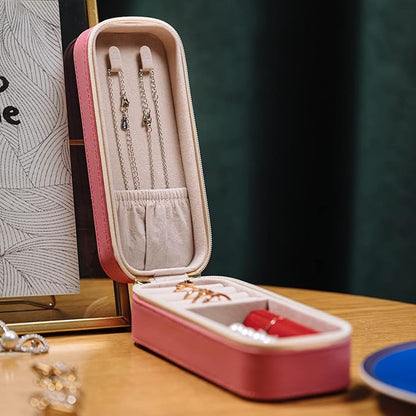 BONNY DODO Small Travel Jewelry Organizers Box for women with PU Leather Portable Mini Jewelry Case with compartments for Necklace Rings Earrings,Luxury Giftable boxes. (Pink, S)