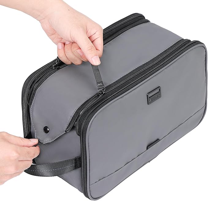 ZEEMO Travel Toiletry Bag for Men, Medium Water-Resistant Double-Sided Full-Open Dopp Kit, Versatile Organizer for Shower and Hygiene Accessories, Bathroom Essentials, Cosmetics, Large, Grey