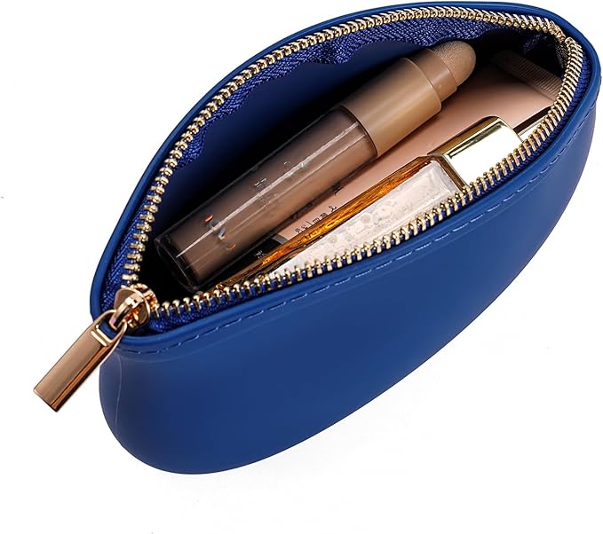 Small Silicone Makeup Bag Premium Purse Bag Multifunctional Essential Bag Zipper Pouch Water and Heat Resistant (Blue)