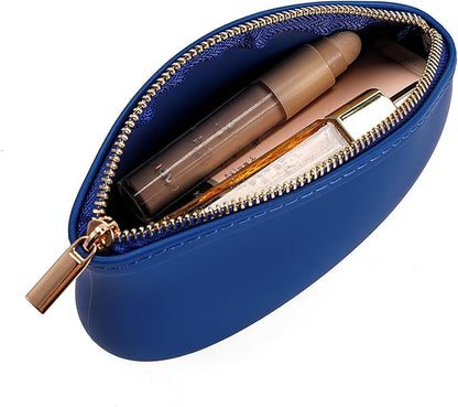 Small Silicone Makeup Bag Premium Purse Bag Multifunctional Essential Bag Zipper Pouch Water and Heat Resistant (Blue)