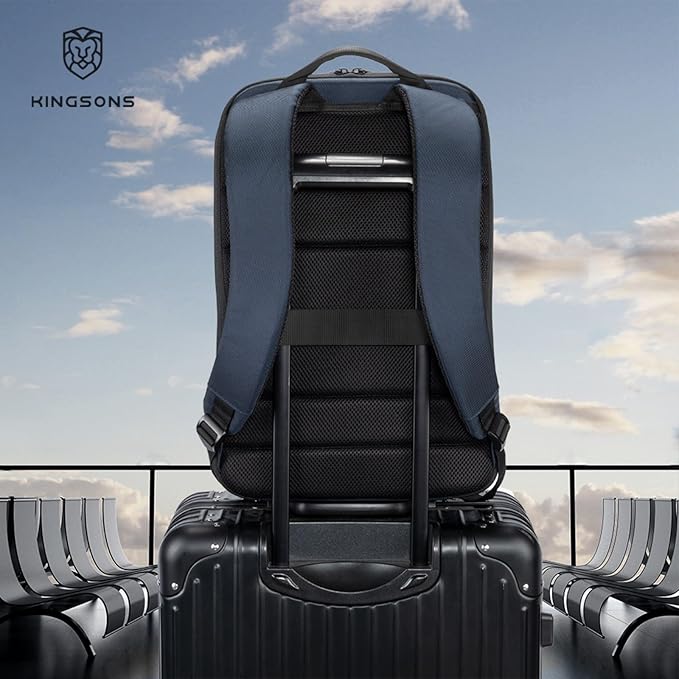 Kingsons 15.6 Inch Laptop Compartment Backpack for Men,Waterproof Slim Durable Business Backpack for Work，Travel (KS25054-Dark Blue-US-1)