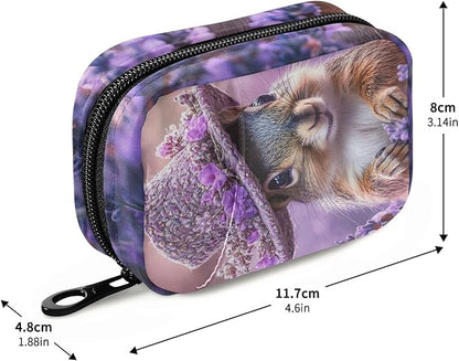Pretty Lavender Squirrel Cute Pill Organizer Weekly Travel Pill Box 7 Day Large Capacity Pill Dispenser Case with 8 Pill Container Daily Pill Box Organizer Vitamin Holder Pill Bottle Organizer